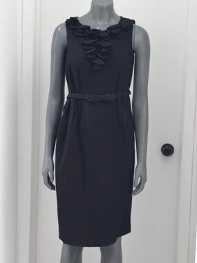 Anne Klein Black Sleeveless Sheath Dress with Ruffle Neck